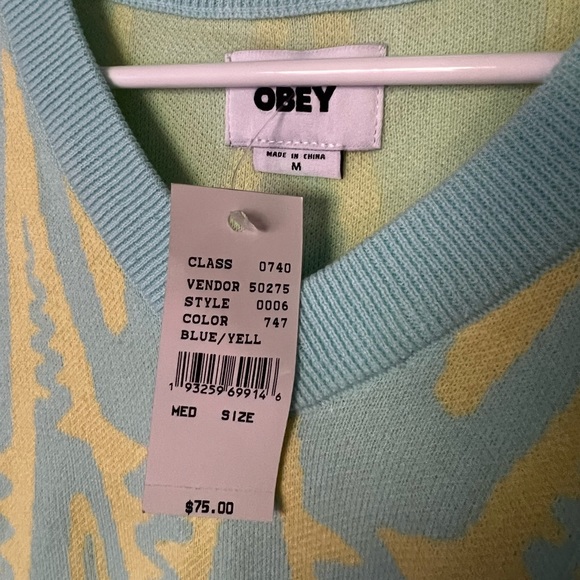 OBEY funky blue yellow sweater vest - Picture 3 of 4